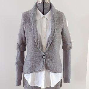 Magaschoni grey wool silk cashmere cardigan sz S
